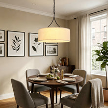 Load image into Gallery viewer, Modern 3-Light Fabric Pendant Light, Black Adjustable Drum Chandelier, Matte Black Fabric Shade Ceiling Light Fixture for Dining Room Living Room Bedroom