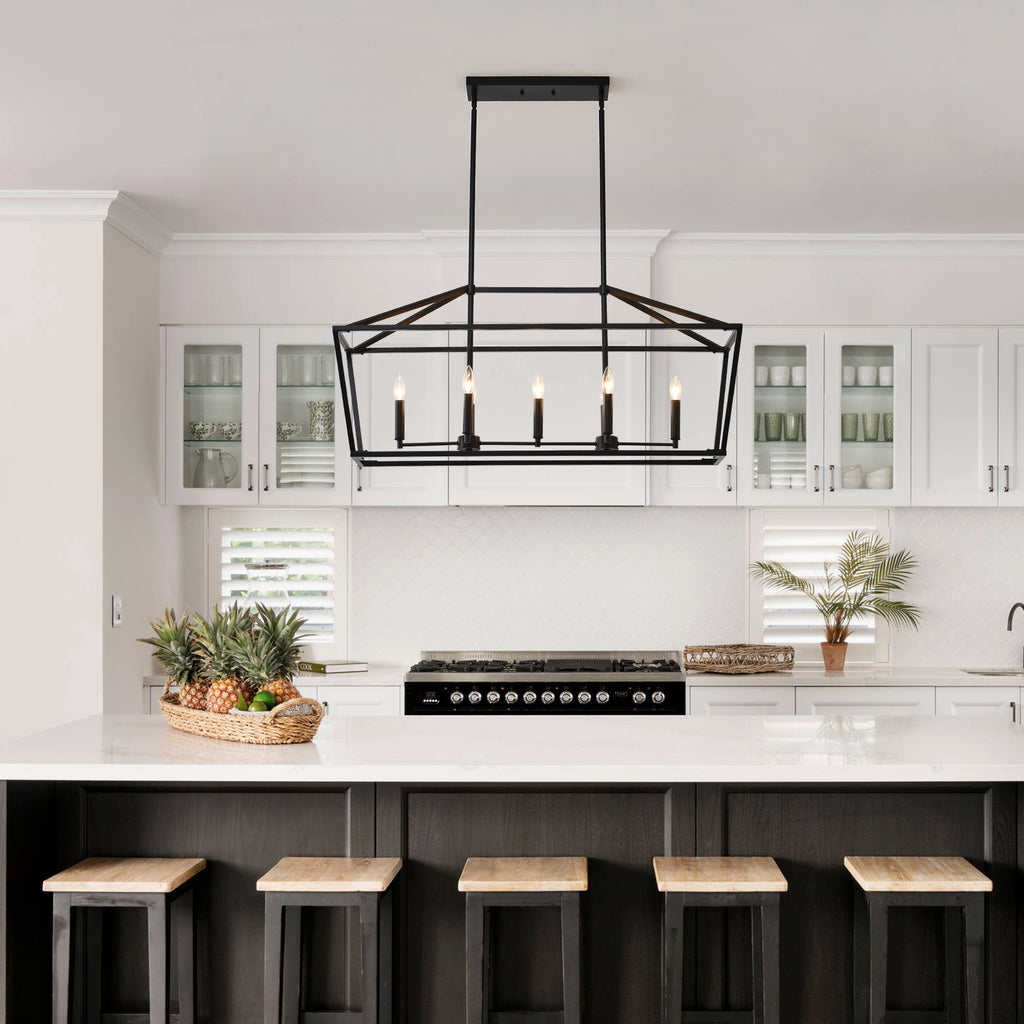 7-Light Farmhouse Kitchen Island Lighting,5 Light Industrial Linear Chandelier for Dining Room Metal Matte Black Finish Hanging Pendant Light Fixture for Bedroom Living Room Hallway Conference Room