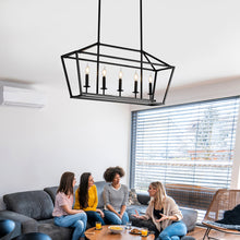 Load image into Gallery viewer, 5-Light Farmhouse Kitchen Island Lighting,5 Light Industrial Linear Chandelier for Dining Room Metal Matte Black Finish Hanging Pendant Light Fixture for Bedroom Living Room Hallway Conference Room