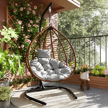 Load image into Gallery viewer, U_STYLE Indoor Outdoor Hanging Hammock Chair with Stand, Foldable Rattan Egg Swing Chair with Iron Frame and Plush Cushion &amp; Removable Headrest,Suitable for Porch Garden,Balcony,Indoor