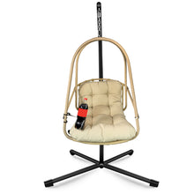 Load image into Gallery viewer, Swing Egg Chair with Stand Indoor Outdoor Wicker Rattan Patio Basket Hanging Chair with C Type bracket , with cushion and pillow,Patio Wicker folding Hanging Chair( Special construction cup holder