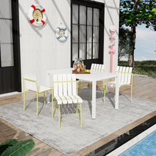 Load image into Gallery viewer, Summer - 4-Pack Modern Striped Color Block Chairs - Waterproof PP Seat &amp; Sturdy Metal Legs, Indoor/Outdoor Dining Set for Patio, Balcony, Café (White &amp; Yellow)