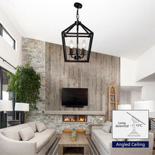 Load image into Gallery viewer, Farmhouse Lantern Chandelier 3-Light, Industrial Black Ceiling Light Fixture with Rustic Open Cage and Adjustable Hanging Height, E12 Base for Kitchen Island, Dining Room, Entryway, Foyer
