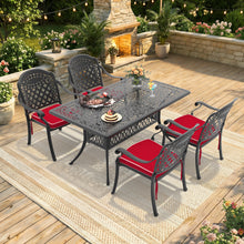 Load image into Gallery viewer, L58.27*W34.65-inch Cast Aluminum Patio Dining Table With Black Frame and Umbrella Hole (same sku: W171084481)