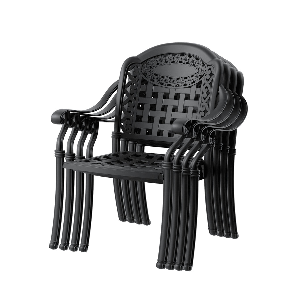 Cast Aluminum Patio Dining Chair 2PCS With Black Frame and Blue Cushions (same sku: W171091759)