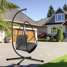 Load image into Gallery viewer, Swing Egg Chair with Stand Indoor Outdoor Wicker Rattan Patio Basket Hanging Chair with C Type bracket , with cushion and pillow,Patio Wicker folding Hanging Chair( Special construction cup holder