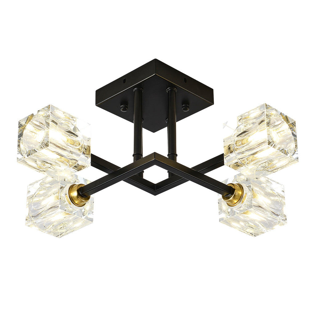 Modern Luxurious Crystal Ceiling Light, 4 Lights (BO INCLUDED Bulb) Modern Crystal Ceiling Light for Dining Room, Pendant Lamp Ceiling Lighting for Living Bedroom Hall Balcony --Matte Black
