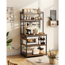 Load image into Gallery viewer, Kitchen Bakers Rack, 5 ft Power Cable Bakers Rack with Power Outlet, Kitchen Stand with X-Shaped Support Bar, 12 S-Shaped Hooks, Coffee Bar Stand for Dishes, Spice Bottles, Built-In Power Strip