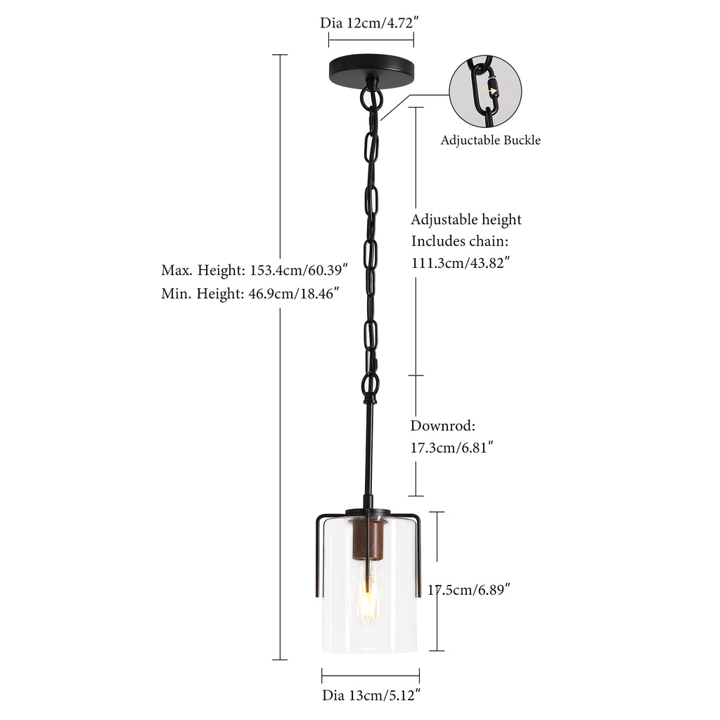Modern Industrial Pendant Light with Clear Glass Shade, Adjustable Metal Pendant Lighting for Kitchen Island Dining Room Entryway, Easy Clean Glare-Free Home Light Fixture