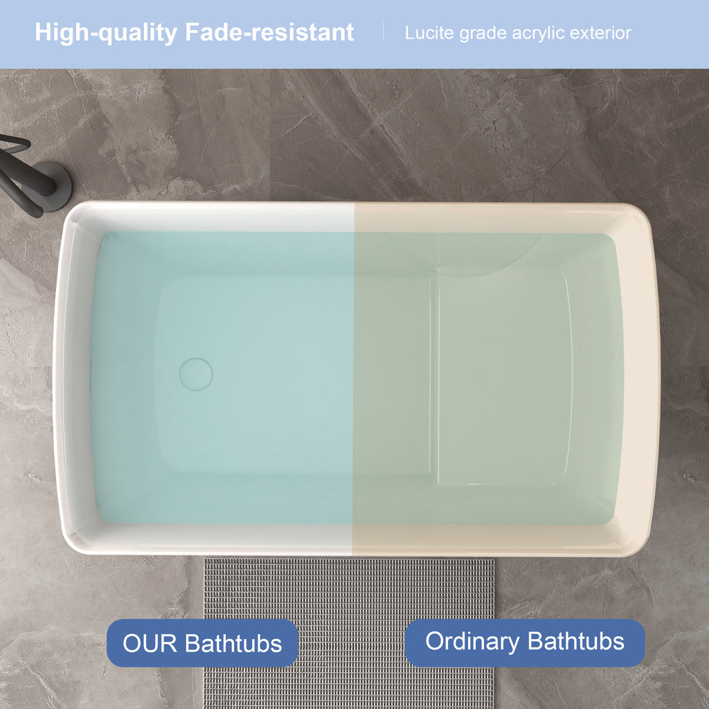 47" Acrylic Freestanding Bathtub with seat: Spacious rectangle Shape, Gloss White Finish,Invisible Overflow & Chrome Pop-Up Drain Cupc Certificate