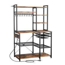 Load image into Gallery viewer, Kitchen Bakers Rack, 5 ft Power Cable Bakers Rack with Power Outlet, Kitchen Stand with X-Shaped Support Bar, 10 S-Shaped Hooks, Coffee Bar Stand for Dishes, Spice Bottles, Built-In Power Strip