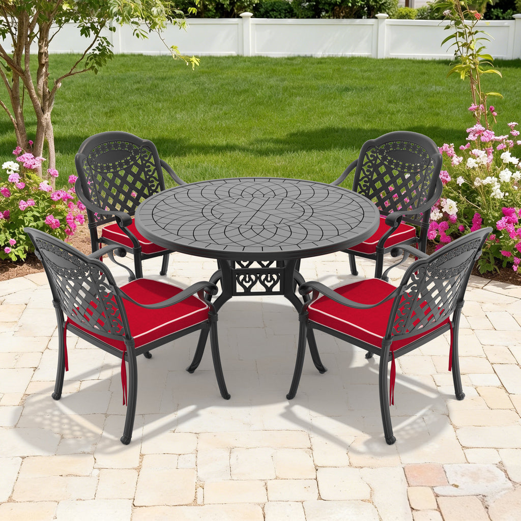 Ø47.24-inch Cast Aluminum Patio Dining Table With Black Frame and Carved Texture on the Tabletop (same sku: W171084479)
