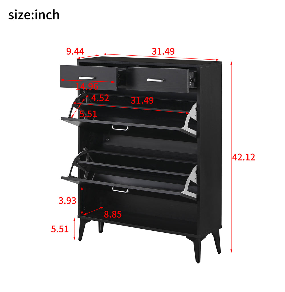 Large size Shoe Cabinet,Free Standing Tipping Bucket Shoe Rack Organizer with 2 Flip Drawers&2 Drawer,Modern Tipping Bucket for Entryway,Hallway,Bedroom-black
