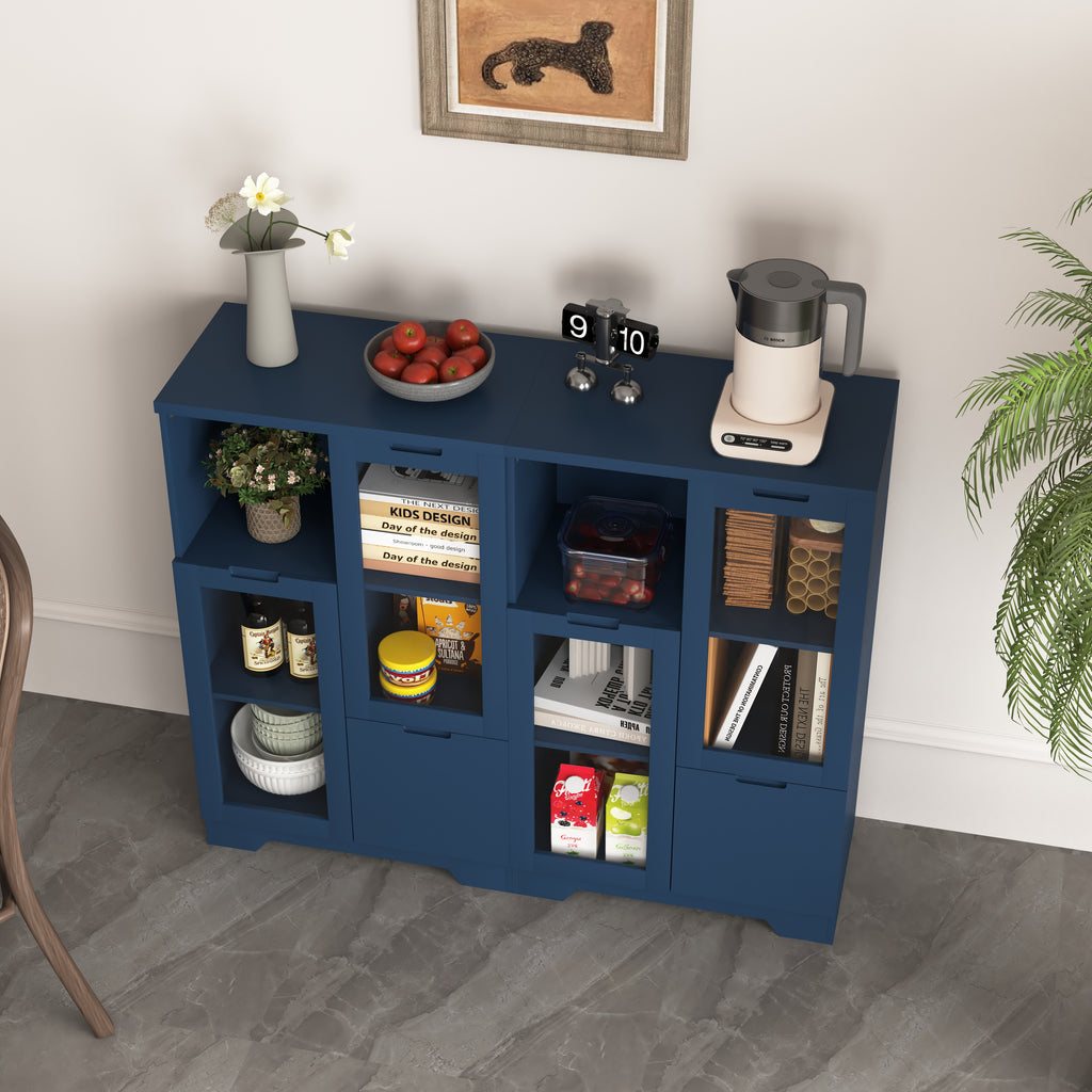 MDF painted Cabinet with Glass Doors and drawer, open storage space, Navy Blue, Bedroom, Living room