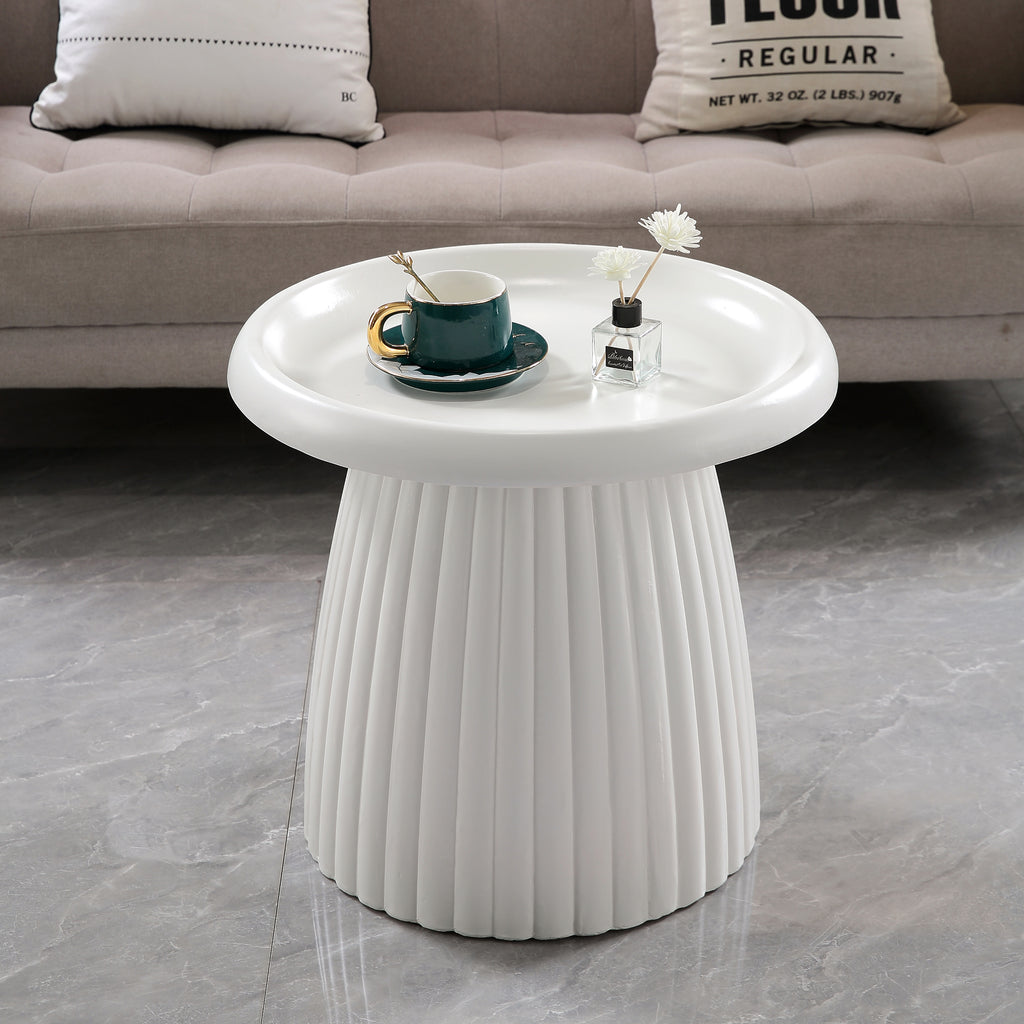 Light Coffee Magnesium Oxide Fluted Base Side Table, 17.72" Diameter Round Accent Table