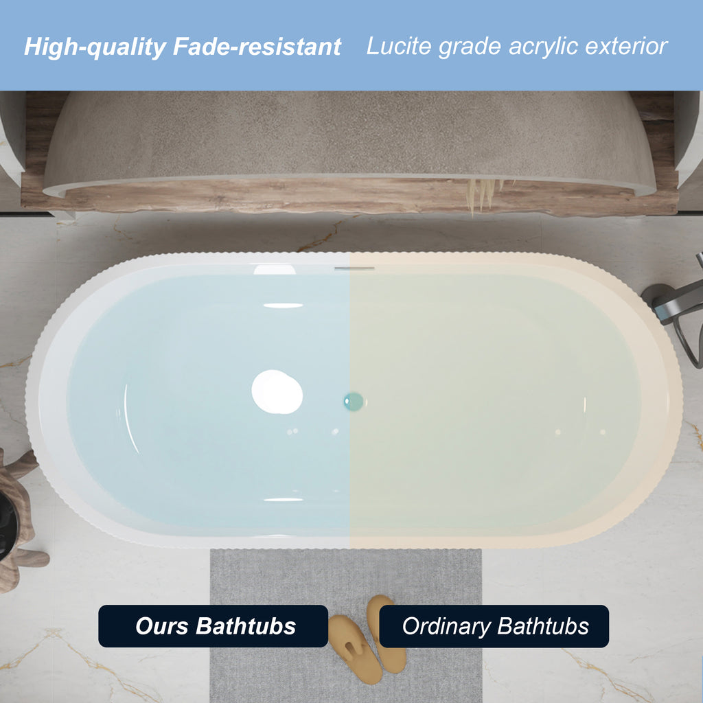 59"Linear AcrylicFreestanding Bathtub Stand Alone Soaker Tub, Glossy White Acrylic, POP-UP Chrome Drain, cUPC Certified