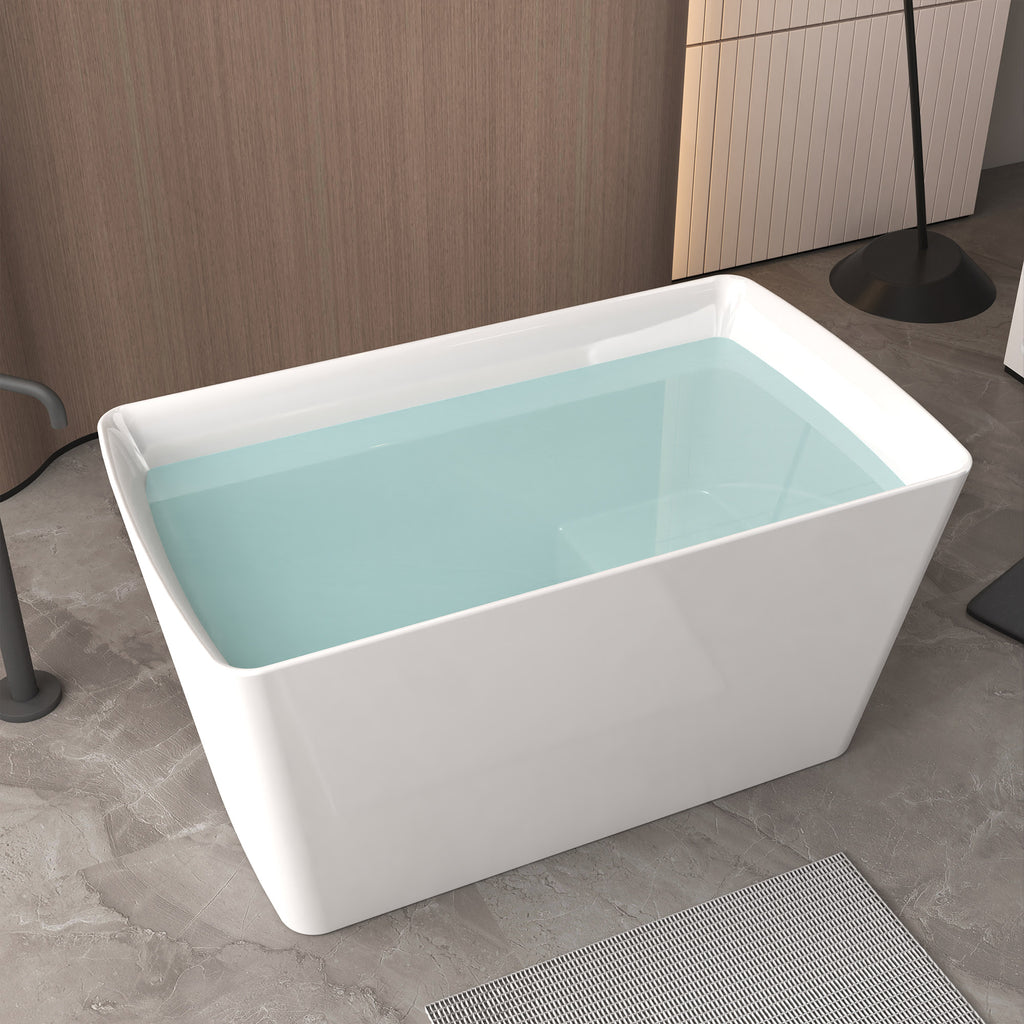 47" Acrylic Freestanding Bathtub with seat: Spacious rectangle Shape, Gloss White Finish,Invisible Overflow & Chrome Pop-Up Drain Cupc Certificate