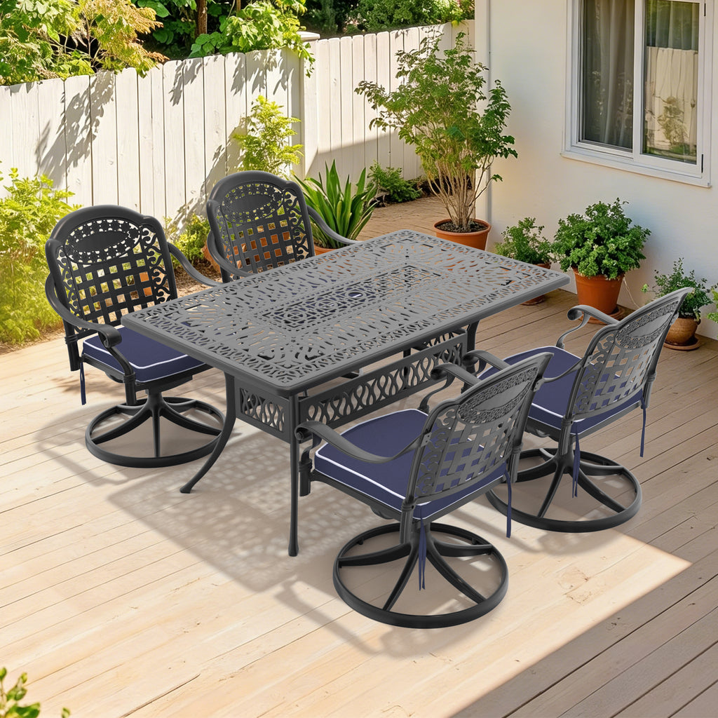 L58.27*W34.65-inch Cast Aluminum Patio Dining Table With Black Frame and Umbrella Hole (same sku: W171084481)