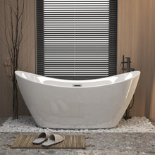 Load image into Gallery viewer, 59 "Acrylic freestanding tub, Gloss white,  with chrome overflow and pop-up Drain, CUPC Certified