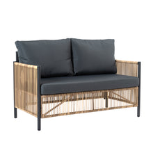 Load image into Gallery viewer, New Comming Outdoor PE Brown Wicker 2seats Sofa with Grey Cushion and Table Set