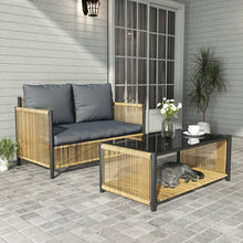 Load image into Gallery viewer, New Comming Outdoor PE Brown Wicker 2seats Sofa with Grey Cushion and Table Set