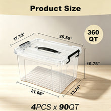 Load image into Gallery viewer, 4 Pack 90 QT Plastic Storage Bins with Lids,Clear Stackable Bins with Secure Latches and Handles Heavy-Duty Storage Containers For Home Office and Garage Organization