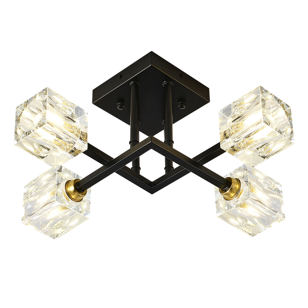 Modern Luxurious Crystal Ceiling Light, 4 Lights (BO INCLUDED Bulb) Modern Crystal Ceiling Light for Dining Room, Pendant Lamp Ceiling Lighting for Living Bedroom Hall Balcony --Matte Black