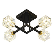 Load image into Gallery viewer, Modern Luxurious Crystal Ceiling Light, 4 Lights (BO INCLUDED Bulb) Modern Crystal Ceiling Light for Dining Room, Pendant Lamp Ceiling Lighting for Living Bedroom Hall Balcony --Matte Black