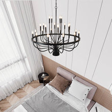 Load image into Gallery viewer, 24-Light Black Chandelier Industrial Iron Candle Chandelier Modern Suspended Farmhouse Chandeliers Pendant Light Fixtures for Dining Room Bedroom Living Room Kitchen Island Foyer E12 Bulb (NO Include)