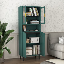Load image into Gallery viewer, Tempered Glass Door Tall Storage Bookcase with adjustable board, 4 doors MDF painting finished cabinet, Green, Living room Bedroom storage