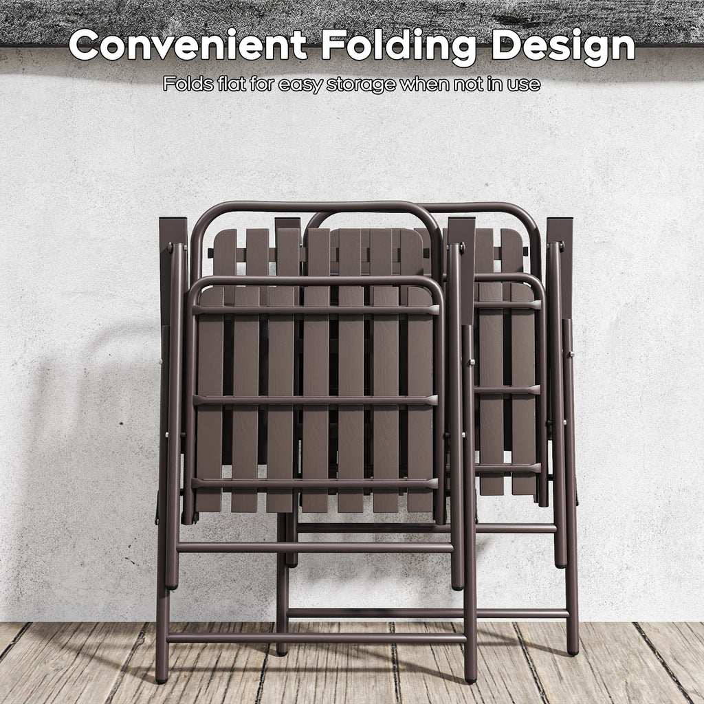 BROWN - [Instant Setup] 2-Piece Folding Chair, No Assembly Required, 350lb Capacity, Rust-Resistant & Stain-Proof for Balcony/Garden