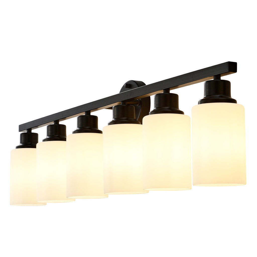 6-Light Matte Black Wall Lamps with White Glass Shades (No Bulbs) Sconce Lighting for Bedroom Living Room