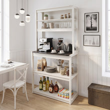 Load image into Gallery viewer, 31.5" White and Black color 5-Tier Bakers Rack for Kitchen with Storage, Coffee Bar, Kitchen Shelves,  Microwave Stand