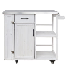 Load image into Gallery viewer, Outdoor Kitchen Island Fir Wood Prep Station Lockable Kitchen Cart with Stainless Top, Ample Storage Space, Towel and Spice Racks for Patio and Outdoor, White