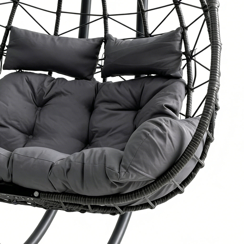 Double Hanging Egg Chair wth Stand, Patio Hammock Swing Chair with Cushion Loveseat for Bedroom, Balcony, Garden, Indoor, Outdoor,(Grey)