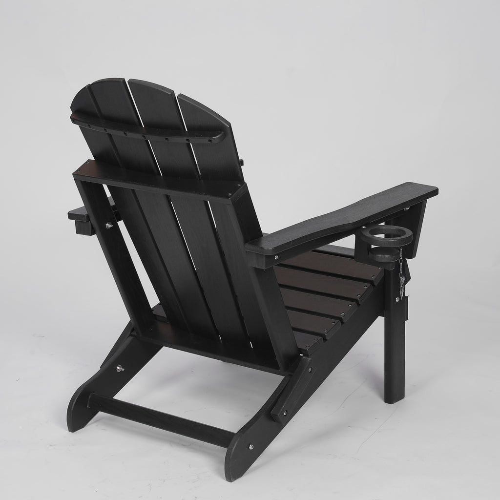 HDPE Folding Adirondack Chair with Dual Cup Holder - Composite Adirondack Chair with Wood Texture- Black