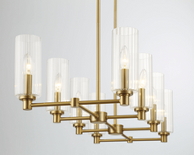 Load image into Gallery viewer, Willow Eight Lights Island With Clear Ribbed Glass Pendant Lamp - Satin Brass