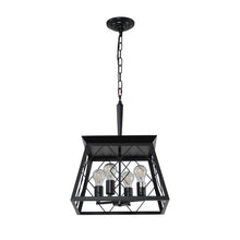 Load image into Gallery viewer, 16" Black Industrial 4-Light Pendant Chandelier, Modern Metal Cage Design, Adjustable Hanging Light for Dining Room, Kitchen, Living Room (No Bulbs)