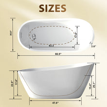 Load image into Gallery viewer, 67"Special-shaped Freestanding Slipper Bathtub: Gloss White Finish, Chrome Overflow &amp; Pop-Up Drain, cUPC Certified