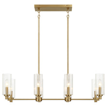 Load image into Gallery viewer, Willow Eight Lights Island With Clear Ribbed Glass Pendant Lamp - Satin Brass