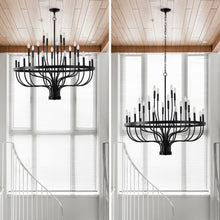Load image into Gallery viewer, 24-Light Black Chandelier Industrial Iron Candle Chandelier Modern Suspended Farmhouse Chandeliers Pendant Light Fixtures for Dining Room Bedroom Living Room Kitchen Island Foyer E12 Bulb (NO Include)