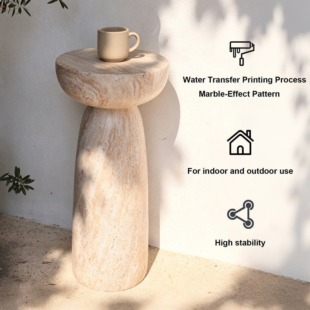 Natural Stone Grain Mushroom Shape Side Table, 13in Waterproof Freestanding Patio End Table, Decor Accent Table for Balcony Yard Hallway Sofa Side Decor