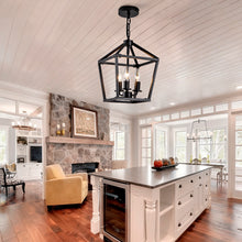 Load image into Gallery viewer, Farmhouse Lantern Chandelier 3-Light, Industrial Black Ceiling Light Fixture with Rustic Open Cage and Adjustable Hanging Height, E12 Base for Kitchen Island, Dining Room, Entryway, Foyer