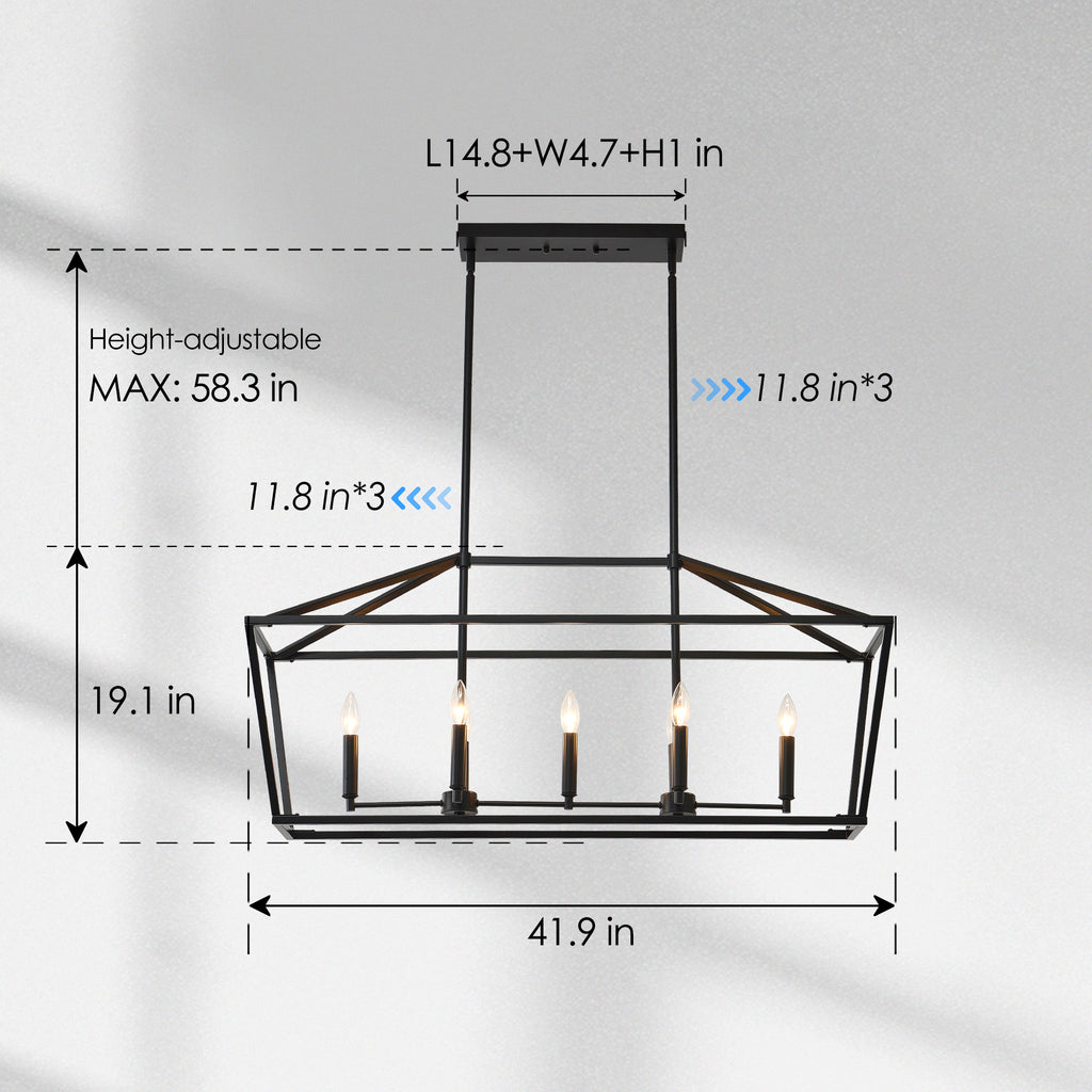 7-Light Farmhouse Kitchen Island Lighting,5 Light Industrial Linear Chandelier for Dining Room Metal Matte Black Finish Hanging Pendant Light Fixture for Bedroom Living Room Hallway Conference Room