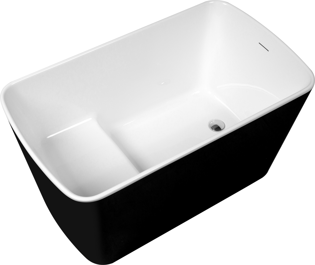 49'' x 28'' Acrylic Freestanding Soaking Bathtub, Square-shape Japanese Soaking Hot Tub, Sit-In Design with Chrome Overflow and Drain, Available for Express Delivery, Glossy Black 23AMA-49B