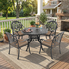 Load image into Gallery viewer, Ø39.37-inch Cast Aluminum Patio Dining Table With Black Frame and Umbrella Hole (same sku: W171084477)