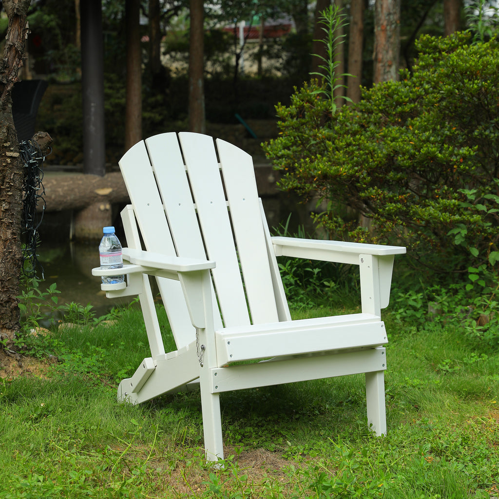 HDPE Folding Adirondack Chair with Dual Cup Holder - Composite Adirondack Chair with Wood Texture- Black