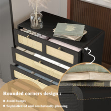 Load image into Gallery viewer, 4 Drawer Dresser, Modern Rattan Dresser Chest with Wide Drawers and Metal Handles, Farmhouse Wood Storage Chest of Drawers for Bedroom, Living Room, Hallway, Entryway