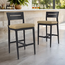 Load image into Gallery viewer, Modern Outdoor 2-Piece Swivel Bar Chairs – Aluminum Frame with Ember Black, 360° Swivel, Ergonomic Backrest &amp; Armrests, Tapered Legs, Sunbrella Cushion, Weather-Resistant &amp; Durable Patio Bar Stool