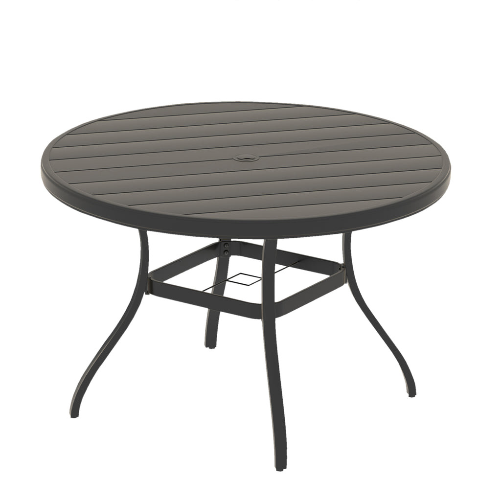 Outdoor Round Patio Dining Table for 6-7, All Weather Metal Dining Table with Umbrella Hole for Deck Lawn Garden Backyard, Sandstone Color